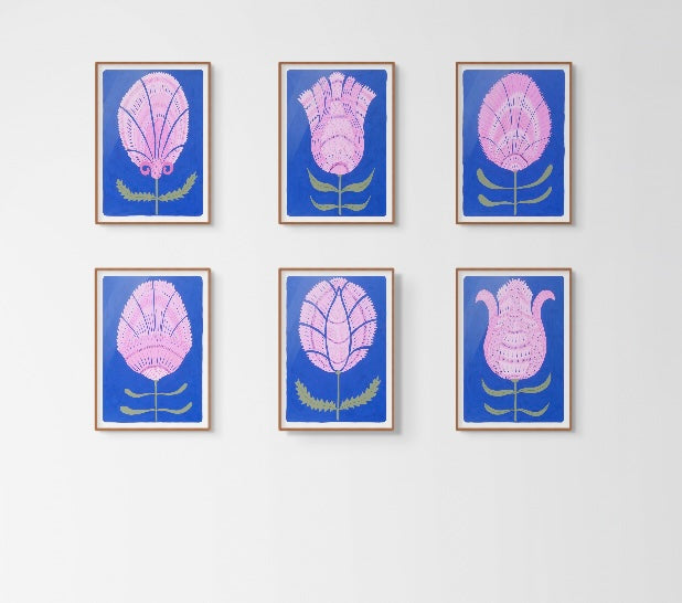 neon, botanical, flowers, pink